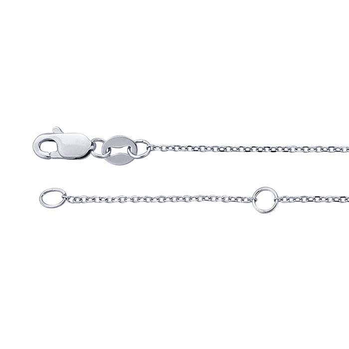 14K White Gold 0.9mm Beveled Oval Cable Chain, Adjustable