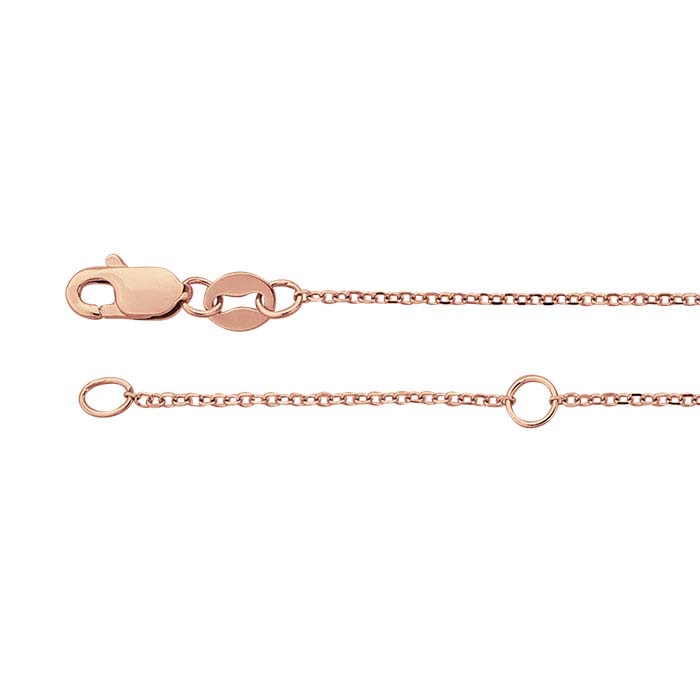 14K Rose Gold 0.9mm Beveled Oval Cable Chain, Adjustable