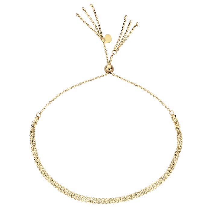 14K Yellow Gold 1.2mm Cable Chain Bracelet with Tassels, Adjustable