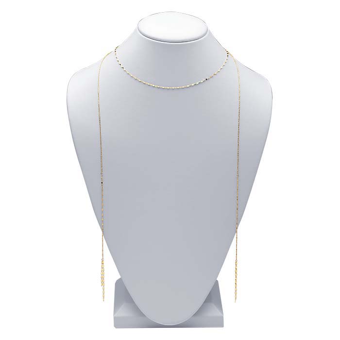 14K Yellow Gold Dapped Link Choker-Style Necklace with Long Tassels