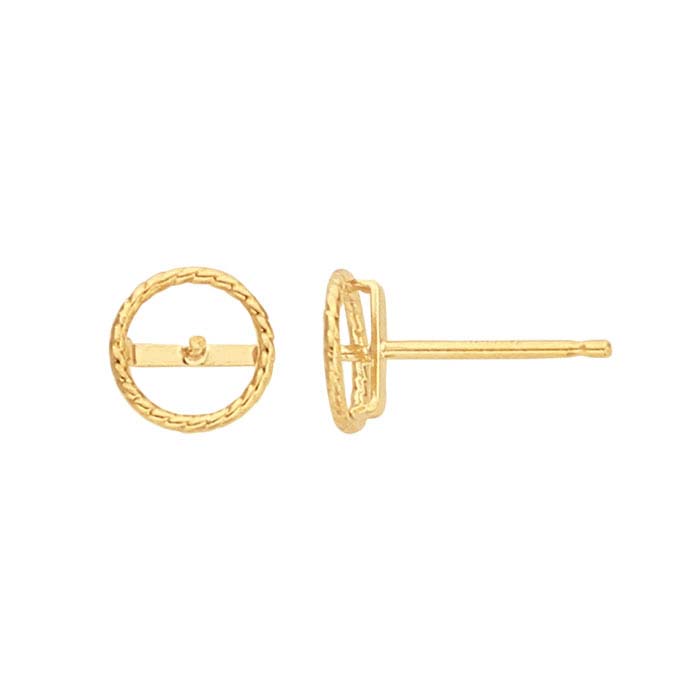 14/20 Yellow Gold-Filled Patterned Pearl Post Earring Mounting