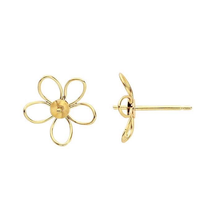 14/20 Yellow Gold-Filled Open Flower Pearl Post Earring Mounting