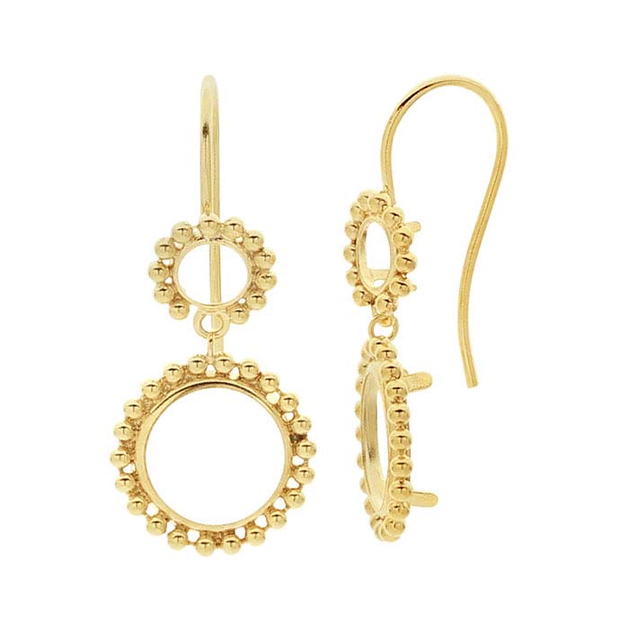 14/20 Yellow Gold-Filled Round Back-Set Beaded Ear Wire Mounting