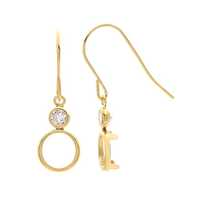 14/20 Yellow Gold-Filled CZ-Set 6mm Round Back-Set Ear Wire Mounting