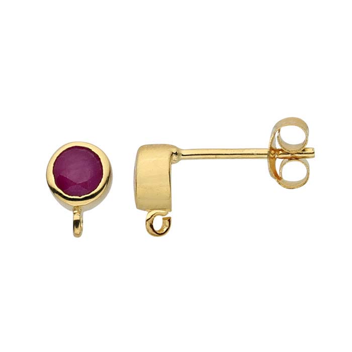 14K Yellow Gold Ruby-Set Post Earring with Open Ring