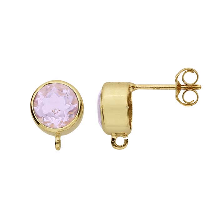 14K Yellow Gold Pink Amethyst-Set Post Earring with Open Ring