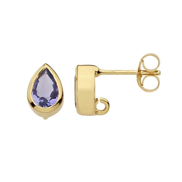 14K Yellow Gold Tanzanite-Set Post Earring with Open Ring