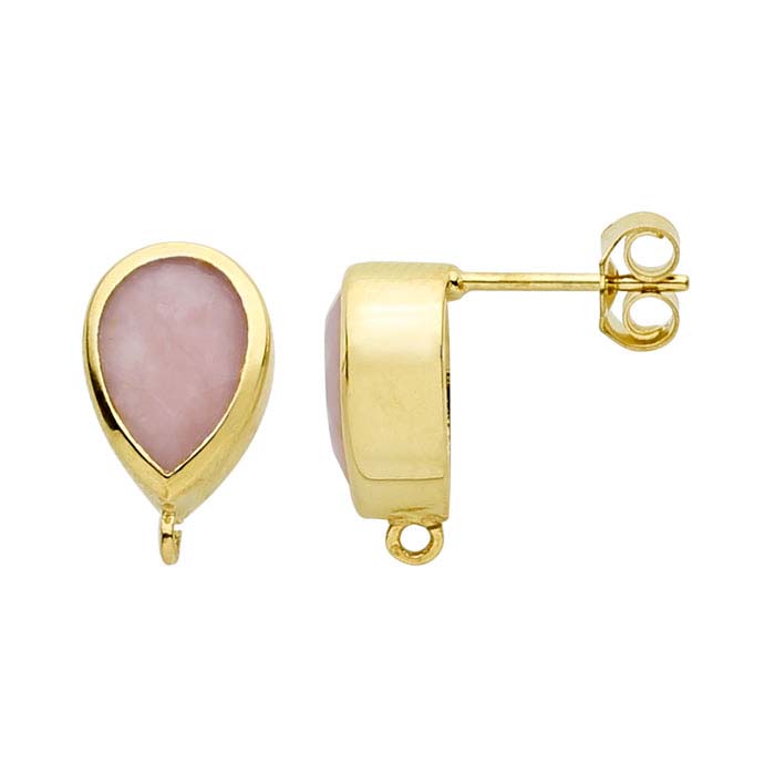 14K Yellow Gold Pink Opal-Set Post Earring with Open Ring