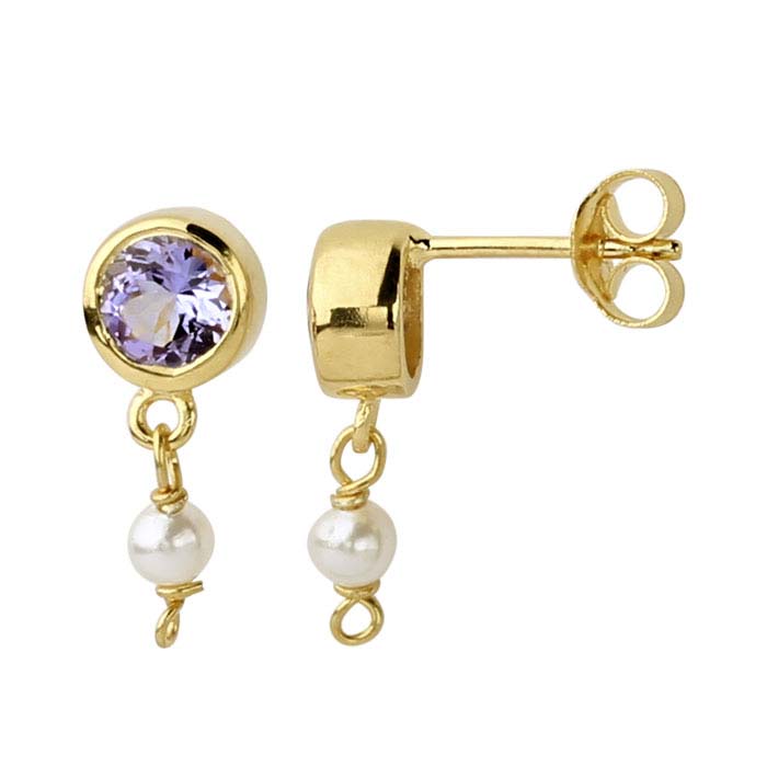 14K Yellow Gold Tanzanite-Set Post Earring with Pearl Drop