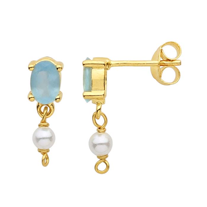 14K Yellow Gold Apatite-Set Post Earring with Pearl Drop