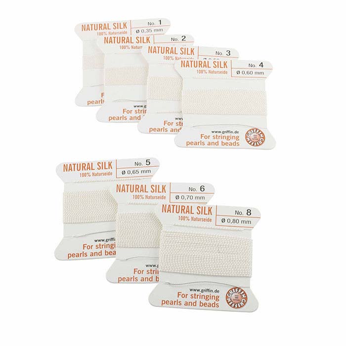 Griffin™ Silk Bead Cord, Carded Size Assortment, White