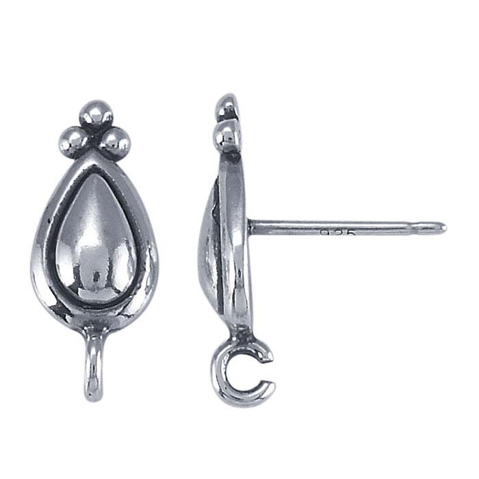Sterling Silver Pear Post Earring with Open Ring