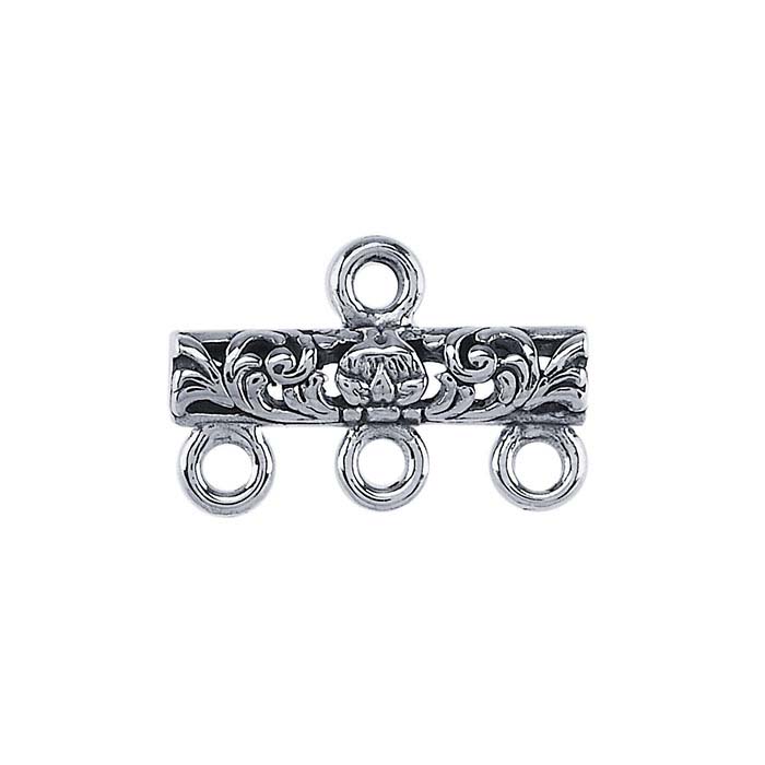 Sterling Silver Floral Three-Strand End Bar
