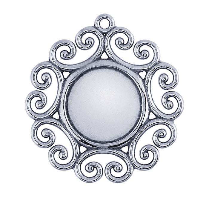 Sterling Silver 12mm Filigree Pendant Mounting