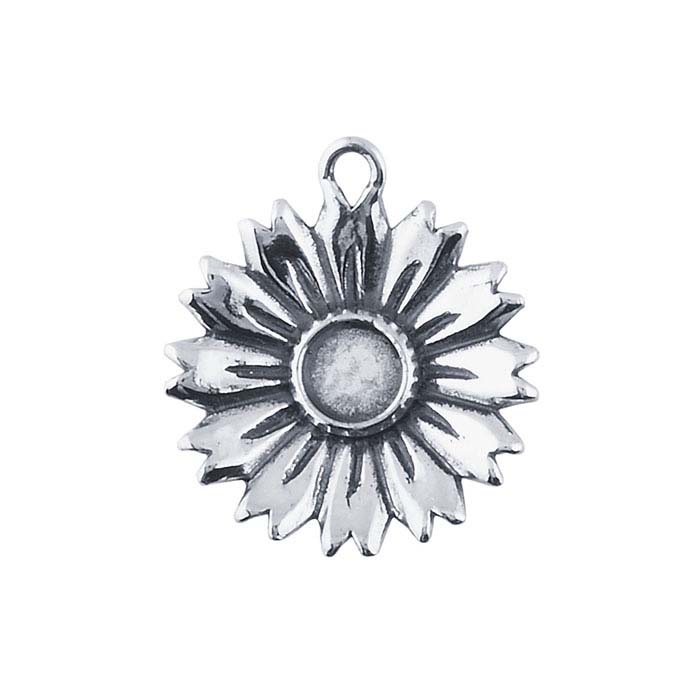 Sterling Silver Flower Component with 5mm Cabochon Mounting