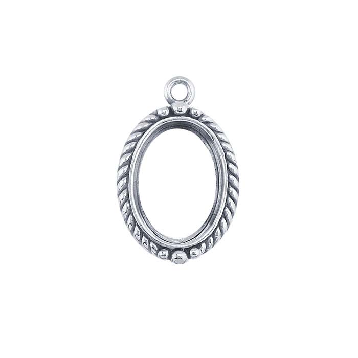 Sterling Silver 14 x 10mm Oval Rope-Edge Cabochon Component Mounting
