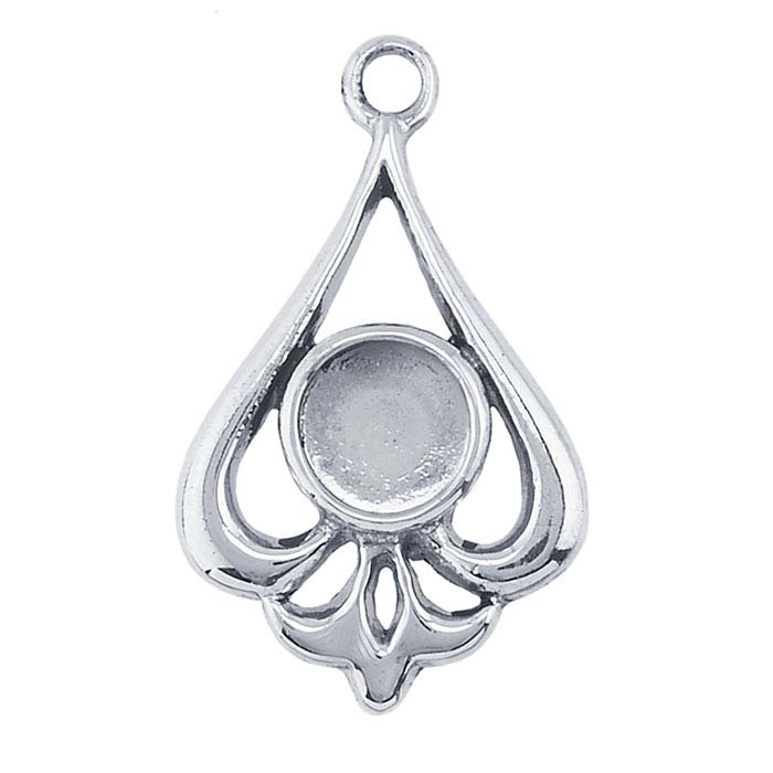 Sterling Silver 6mm Round Teardrop Cabochon Component Mounting