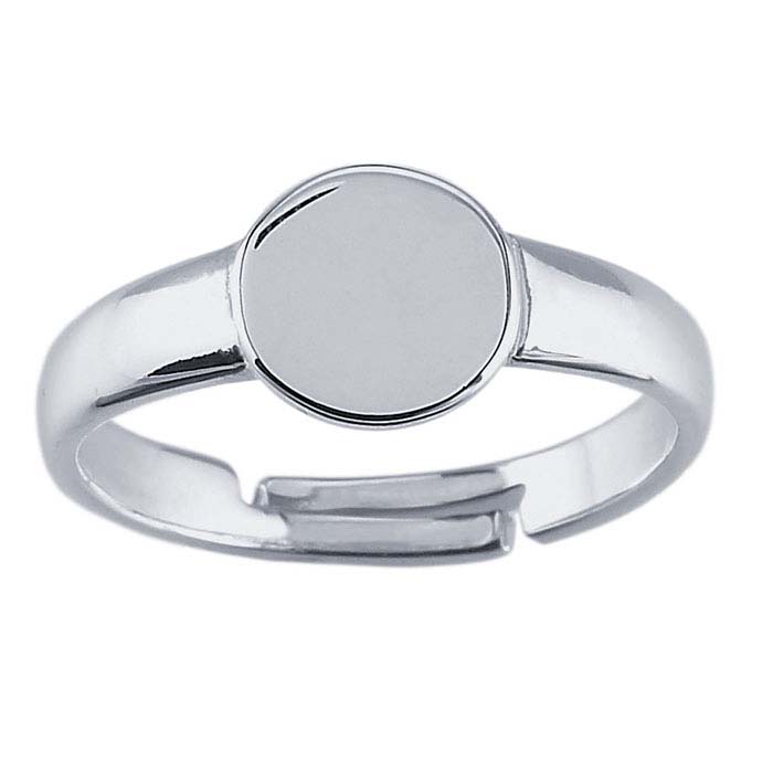Sterling Silver Round Pad Ring Mountings, Adjustable