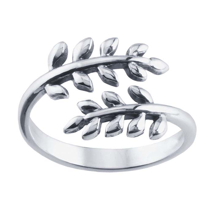 Sterling Silver Twin Leaves Bypass Ring, Adjustable