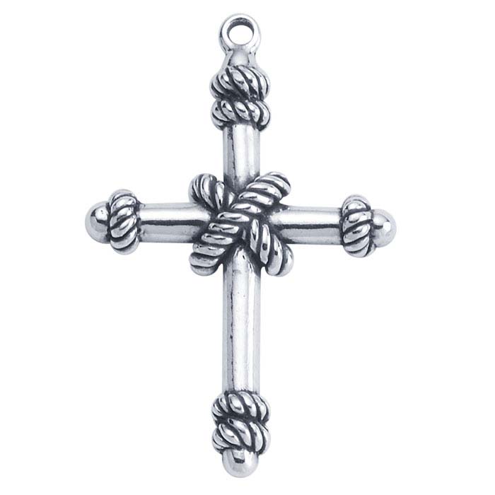 Sterling Silver Wrapped Rope-Accented Cross Pendant