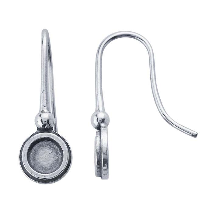 Sterling Silver Round Cabochon Ear Wire Mountings