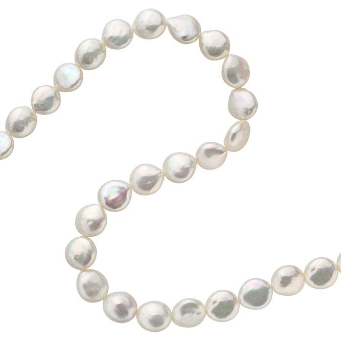 Freshwater Cultured Coin Pearl Strands, White, A-Grade