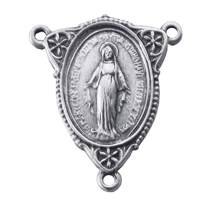 Sterling Silver Miraculous Medal Rosary Center Pendant