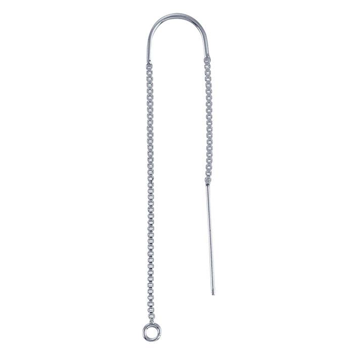 Sterling Silver Box Chain Ear Thread with Center U-Bar and Open Ring