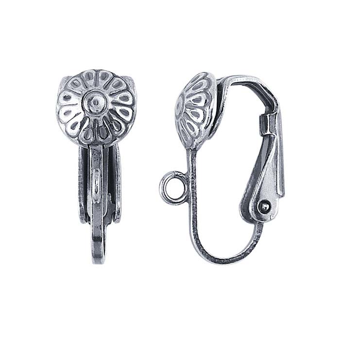 Sterling Silver Floral Clip Earring with Closed Ring
