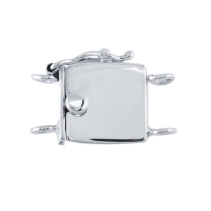 Sterling Silver Square Box Clasp with Safety Catch, 2Strand