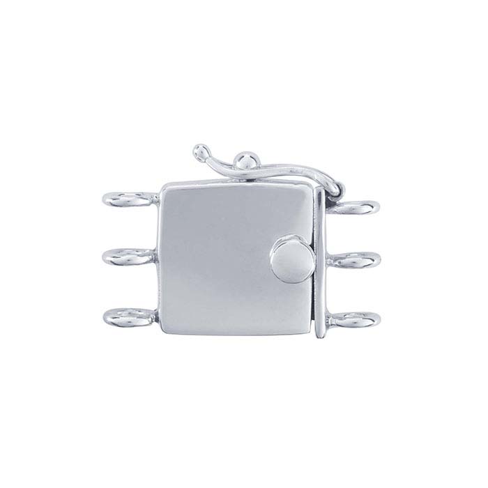 Sterling Silver Square Box Clasp with Safety Catch, 3Strand