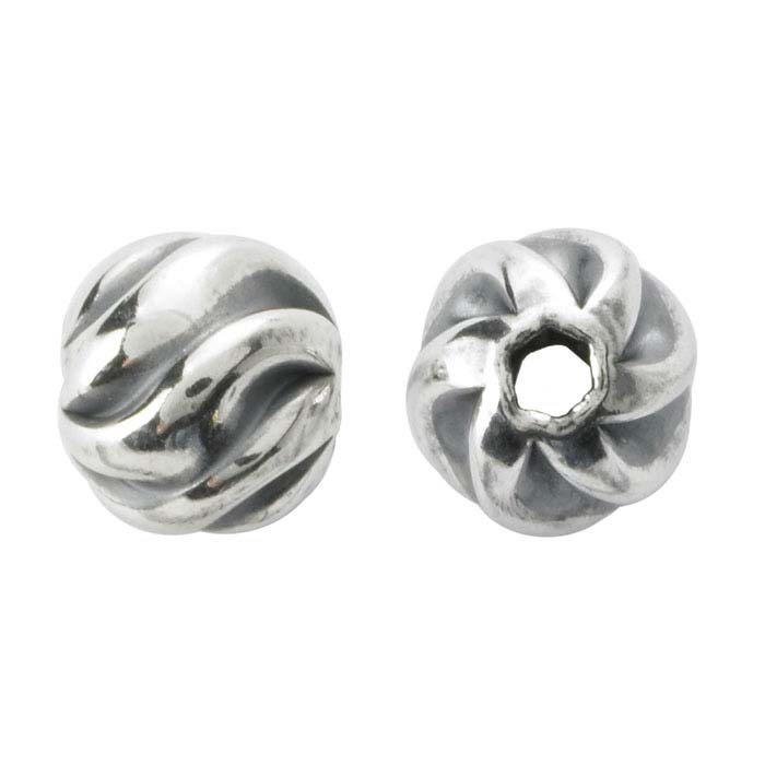 Sterling Silver Round Oxidized Twist Beads