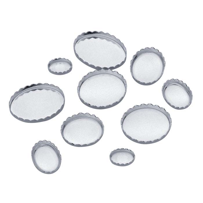 Sterling Silver Oval Serrated-Edge Bezel Cup Setting Assortment