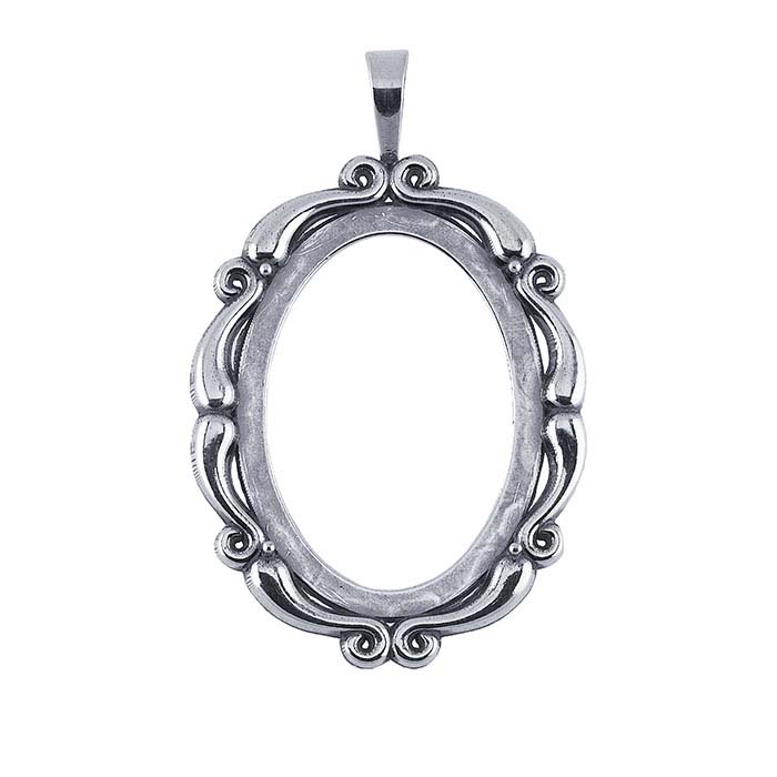 Sterling Silver 40 x 30mm Oval Scroll Cameo or Cabochon Pendant Mounting
