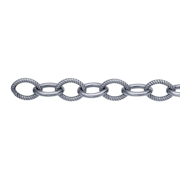 Sterling Silver Oxidized 5.9mm Twist and Smooth Oval Cable Chain, By the Foot