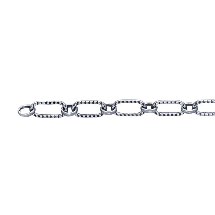 Sterling Silver Oxidized 3.4mm Patterned Oval Long & Short Chain, By the Foot