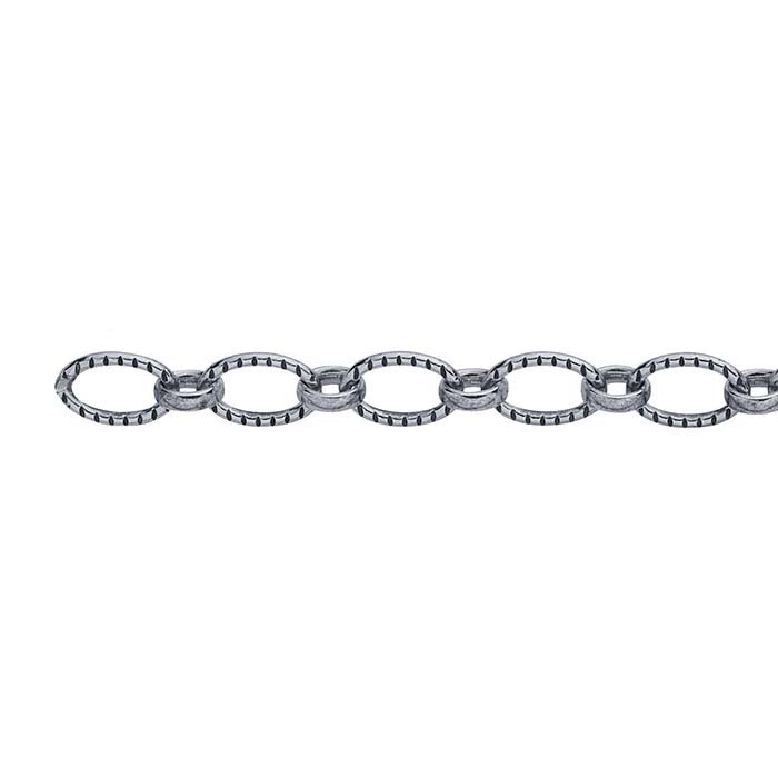 Sterling Silver Oxidized 5mm Patterned Long & Short Chain, By the Foot