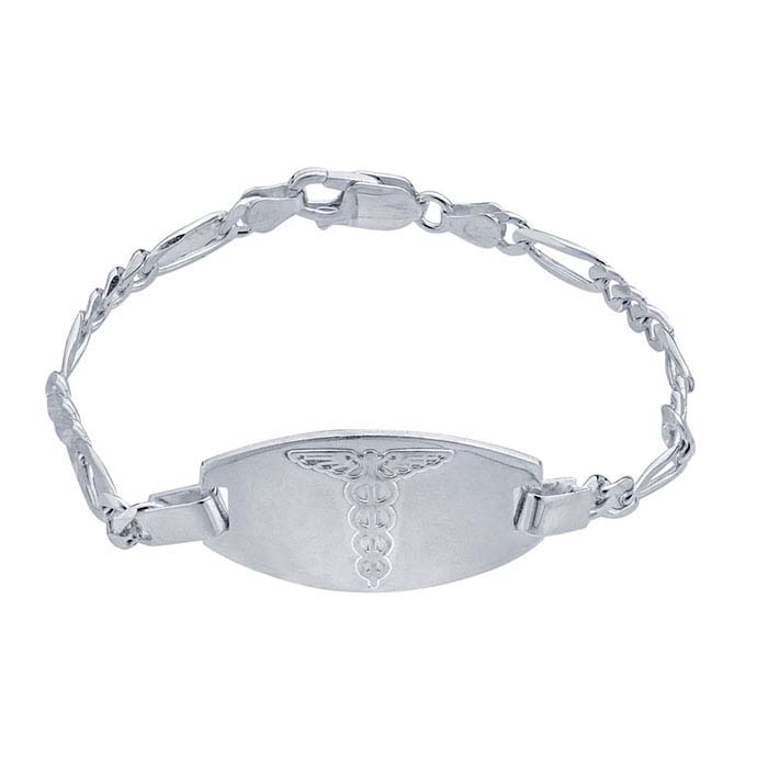 Sterling Silver Figaro Chain Medical Alert Bracelet