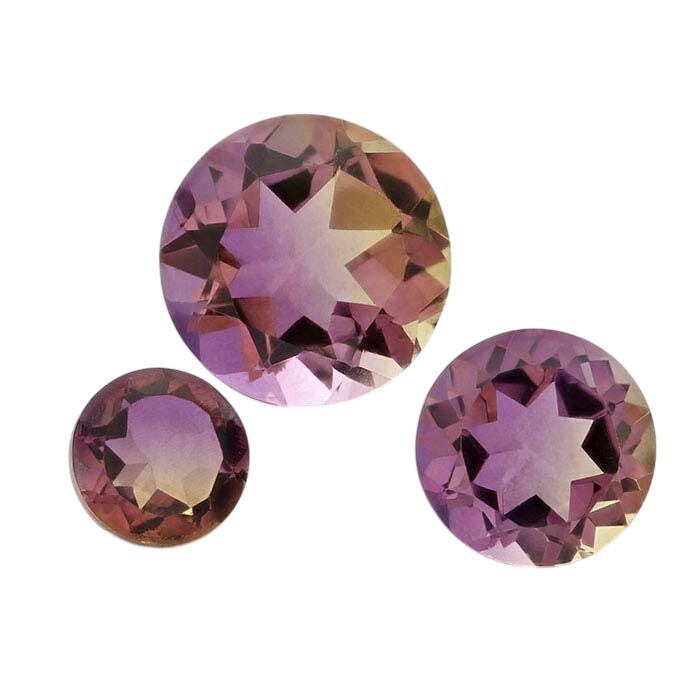 "Ametrine" Crystal Quartz Round Triplet Faceted Stones