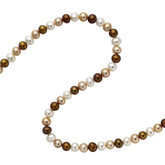 Freshwater Cultured Round Pearl Strands, Chocolate, Gold, and White, A-Grade