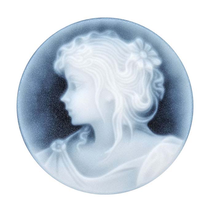Black Agate 20mm Round Portrait Cameo