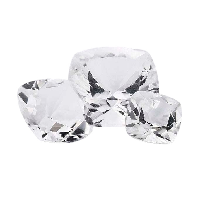 American Mined™ Arkansas Ice Quartz™ Cushion Faceted Stones, AAA-Grade