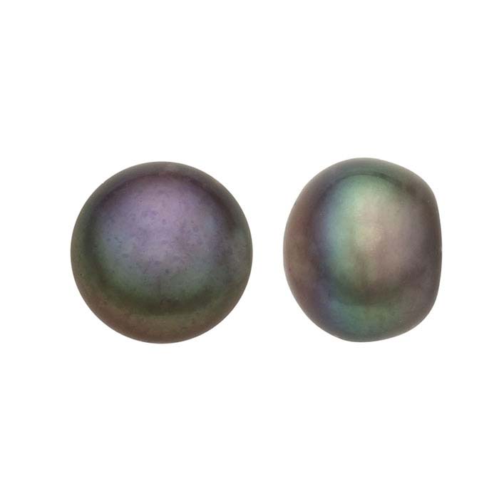 Freshwater Cultured Half-Drilled Button Pearls, Raven's Wing, A-Grade