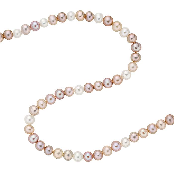 Freshwater Cultured Round Pearl Strands, White, Peach, and Lavender, A-Grade