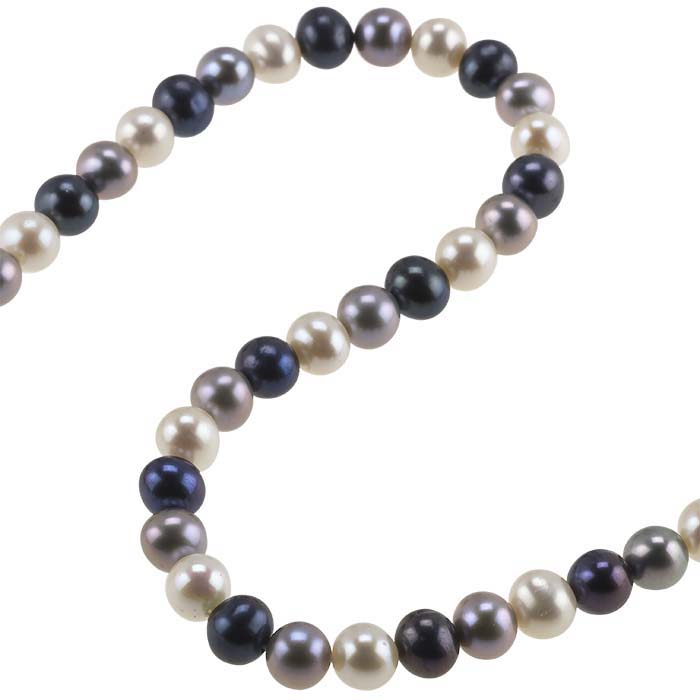 Freshwater Cultured Round Pearl Strands, Black, Gray, and White, A-Grade