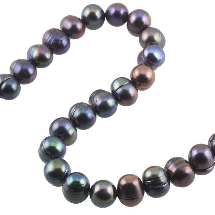 Freshwater Cultured 9–10mm Potato-Shaped Pearl Strand, Raven's Wing, A-Grade