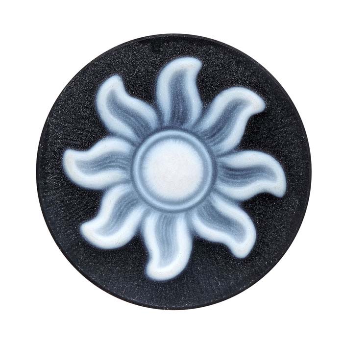 Black Agate 20mm Round Sunburst Cameo