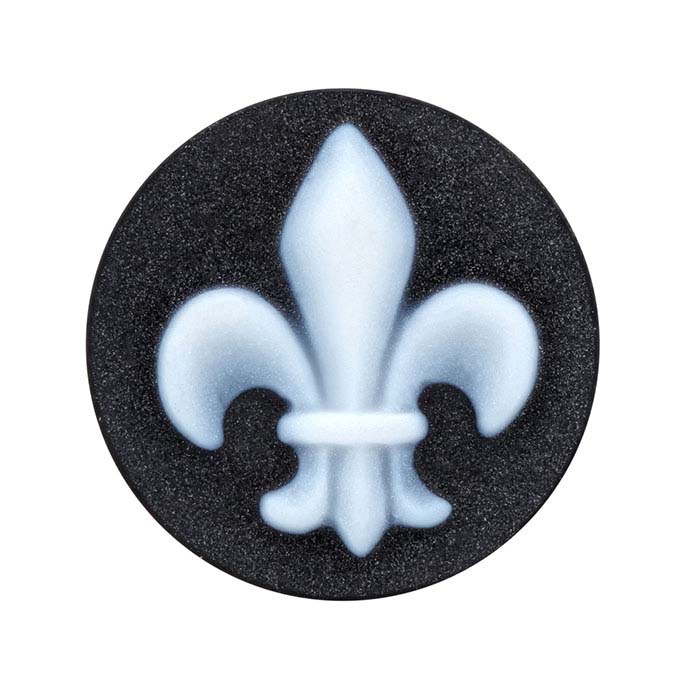 Black Agate 16mm Round Fleur-de-Lis Cameo