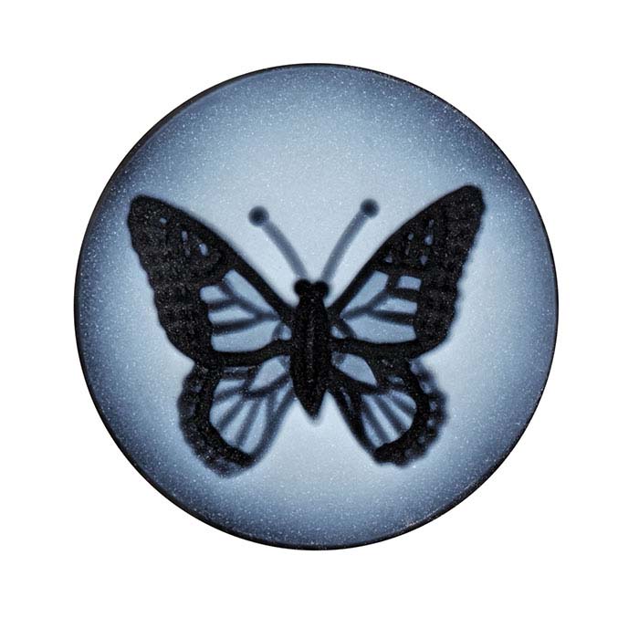 Black Agate 14mm Round Butterfly Cameo