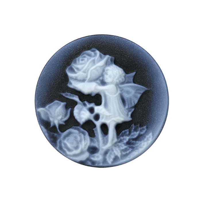 Flower Fairies™ Black Agate 20mm Round "Rose Fairy" Cameo